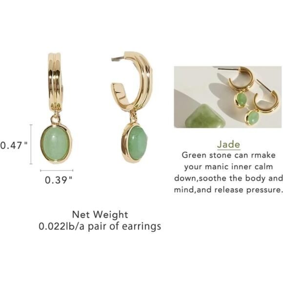 Green aventurine jewelry set gold necklace hoop earrings bracelet jade gift - Picture 6 of 7